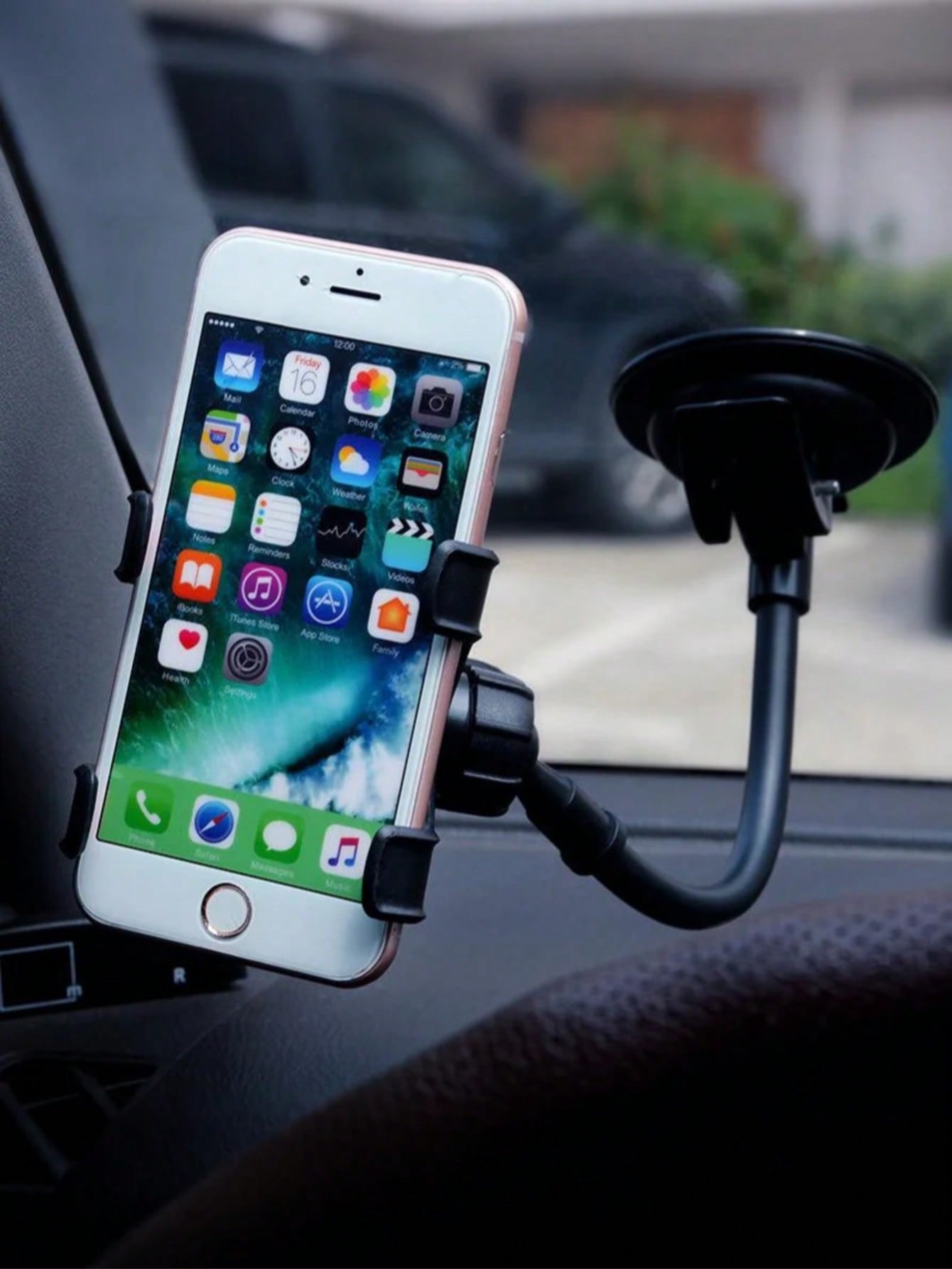 360° Rotatable Suction Cup Car Phone Holder- Flexible Gooseneck Dashboard Windshield Phone Mount Suitable For All Smartphones