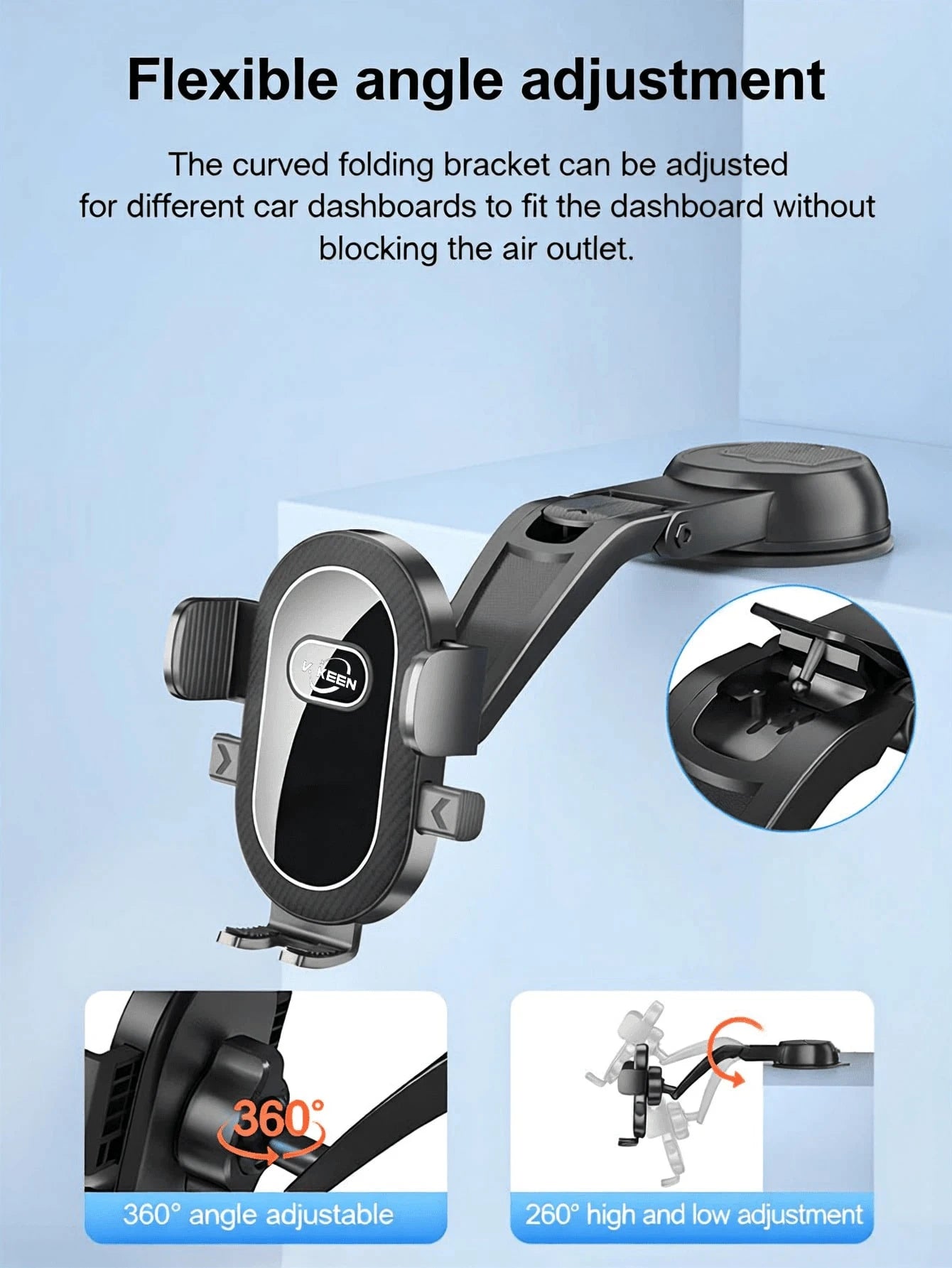 360° Rotating Car Phone Holder, Strong Suction Cup Dashboard And Windshield Mount, Universal Adjustable Anti-Shake GPS Holder, Android Phone Hands-Free Mount, Stable And Durable Car Accessory