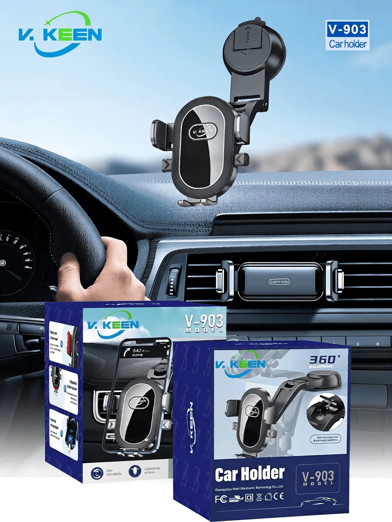 360° Rotating Car Phone Holder, Strong Suction Cup Dashboard And Windshield Mount, Universal Adjustable Anti-Shake GPS Holder, Android Phone Hands-Free Mount, Stable And Durable Car Accessory