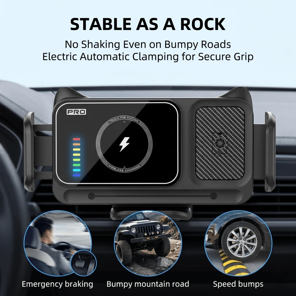 360° Rotating Universal Phone Holder Fan Cooling Magnetic Car Phone Mount Wireless Charger