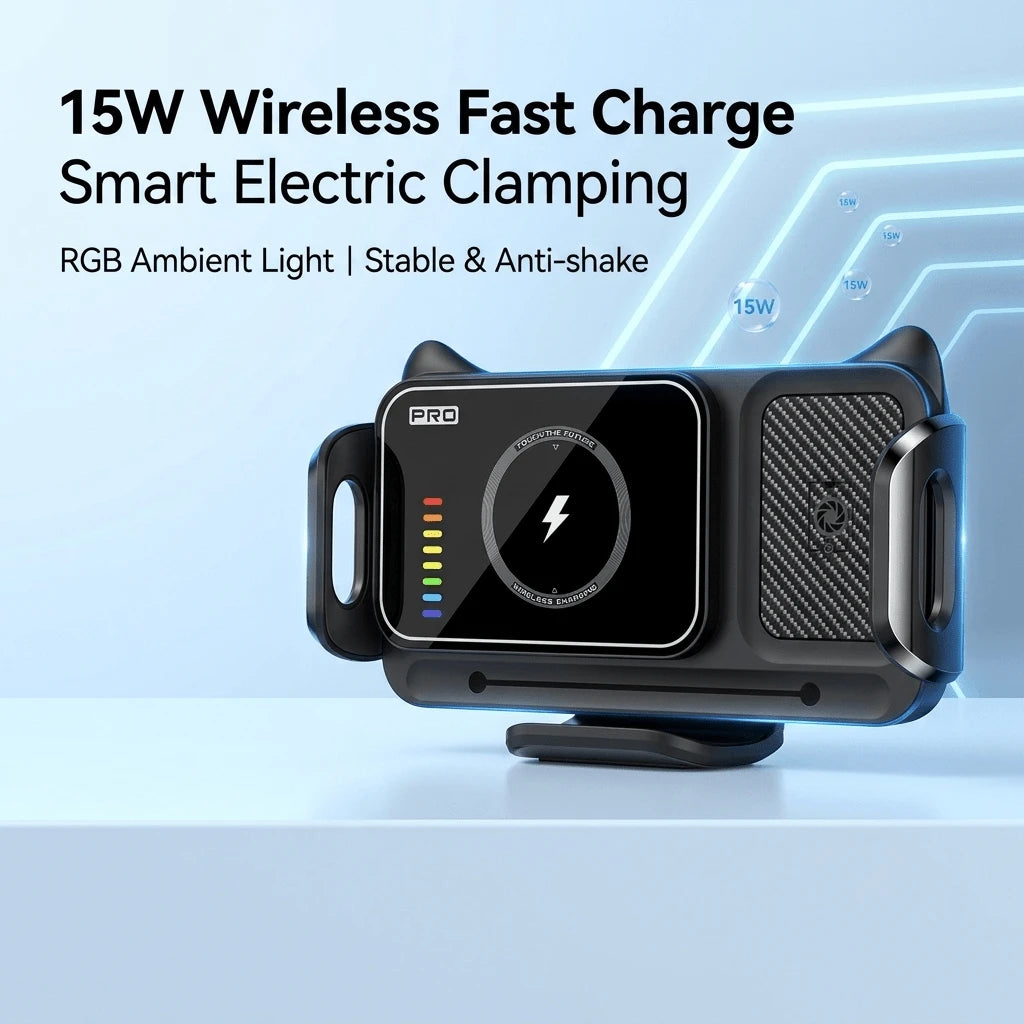 360° Rotating Universal Phone Holder Fan Cooling Magnetic Car Phone Mount Wireless Charger