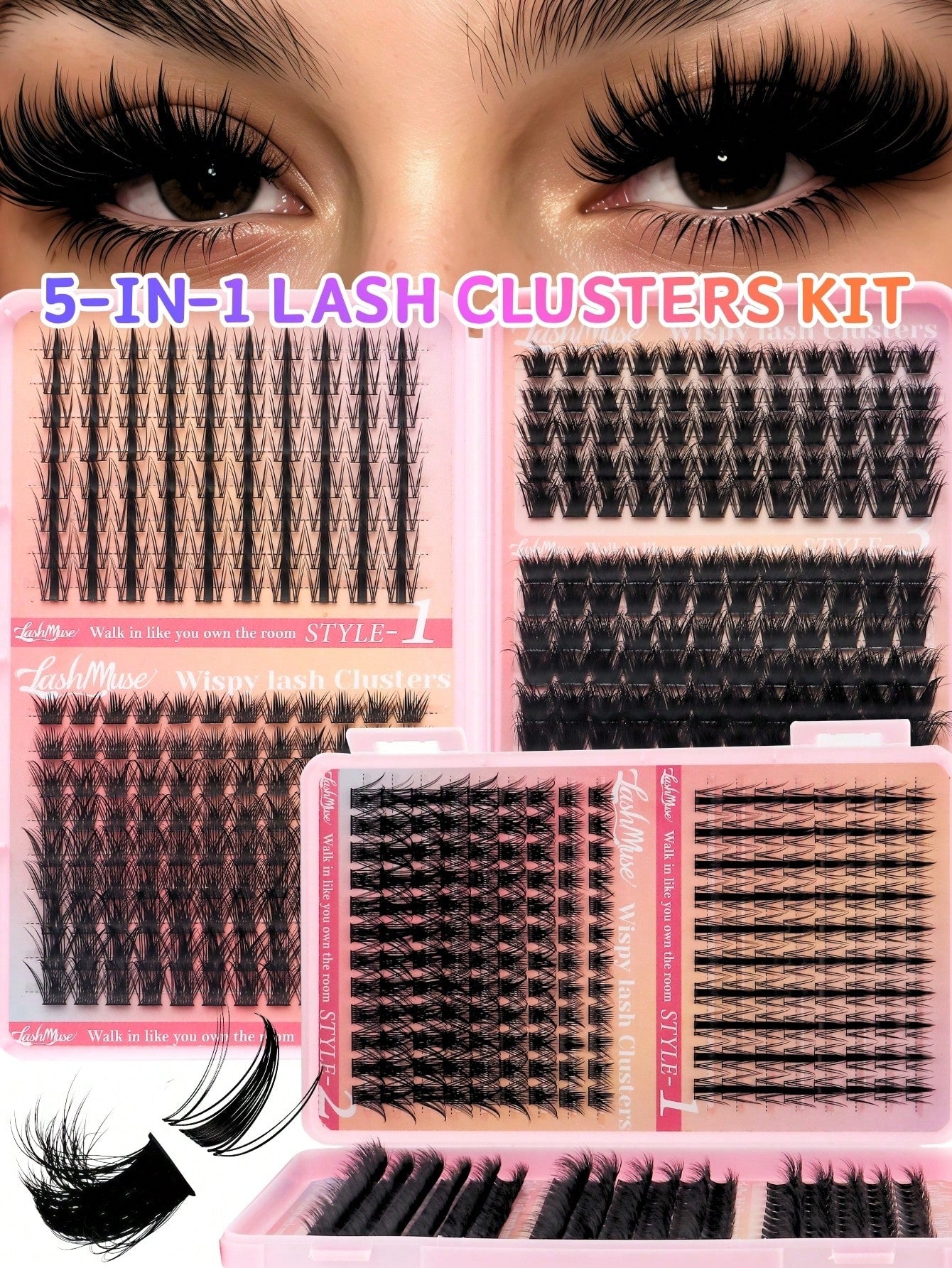 392 Clusters Spiky Eyelash Book, European And American Style 3D Eye Makeup Design, D/DD Curl, 8-16mm Mixed Length, Cluster Eyelash Combination, DIY Free Splicing To Create Exclusive Cat Eye Effect, Qu