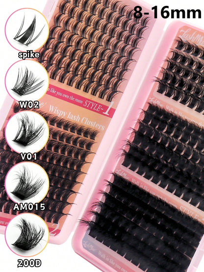 392 Clusters Spiky Eyelash Book, European And American Style 3D Eye Makeup Design, D/DD Curl, 8-16mm Mixed Length, Cluster Eyelash Combination, DIY Free Splicing To Create Exclusive Cat Eye Effect, Qu