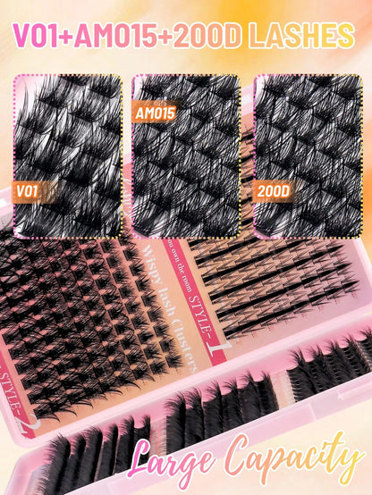 392 Clusters Spiky Eyelash Book, European And American Style 3D Eye Makeup Design, D/DD Curl, 8-16mm Mixed Length, Cluster Eyelash Combination, DIY Free Splicing To Create Exclusive Cat Eye Effect, Qu