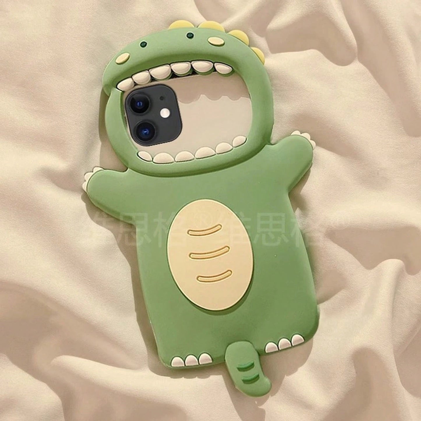 3D Cute Green Dinosaur Silicone Phone Case, With Beaded Wrist Strap, Shockproof Protective Cover, Suitable For. A Thoughtful Gift For Women-Perfect For Birthdays, Christmas, Halloween, Mother's Day, A