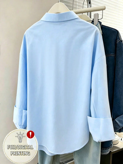 3D Faux Pearl Flower Printed Women Blouse