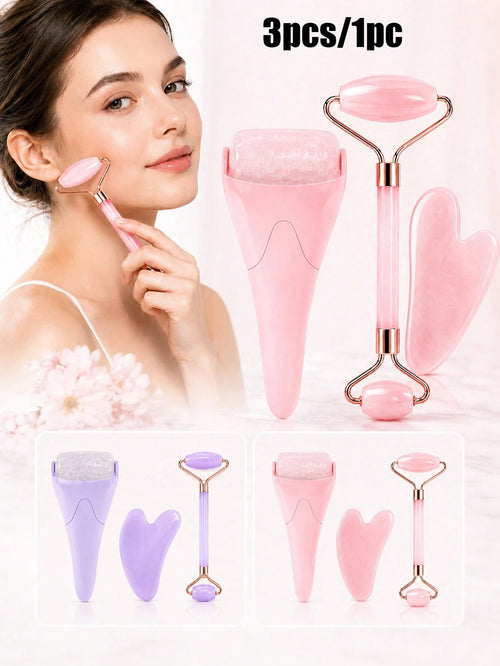 3pcs/1pc Ice Roller Massage Wand & Gua Sha Board Set, Gua Sha Facial Tool Face Care Massage Tool. Ice Roller For Face Helps Lymphatic Drainage, Reduces Puffiness, Brightens Skin Tone, Compact And Port