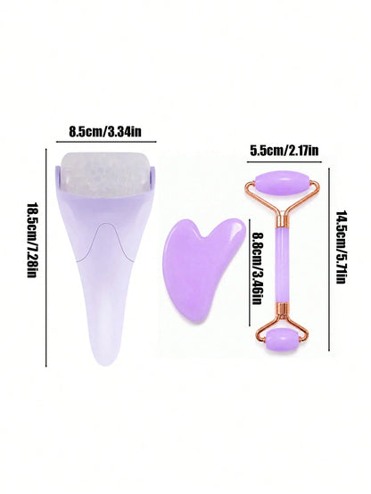 3pcs/1pc Ice Roller Massage Wand & Gua Sha Board Set, Gua Sha Facial Tool Face Care Massage Tool. Ice Roller For Face Helps Lymphatic Drainage, Reduces Puffiness, Brightens Skin Tone, Compact And Port