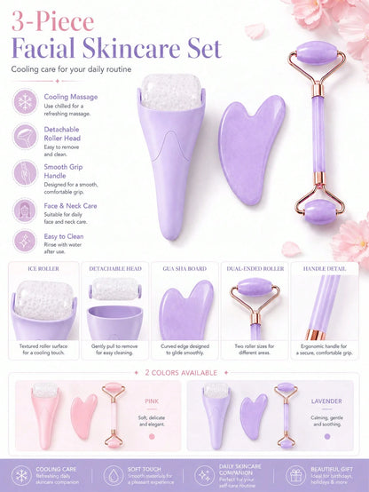 3pcs/1pc Ice Roller Massage Wand & Gua Sha Board Set, Gua Sha Facial Tool Face Care Massage Tool. Ice Roller For Face Helps Lymphatic Drainage, Reduces Puffiness, Brightens Skin Tone, Compact And Port