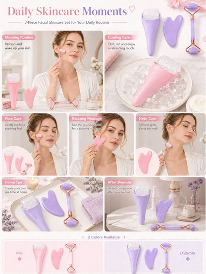 3pcs/1pc Ice Roller Massage Wand & Gua Sha Board Set, Gua Sha Facial Tool Face Care Massage Tool. Ice Roller For Face Helps Lymphatic Drainage, Reduces Puffiness, Brightens Skin Tone, Compact And Port