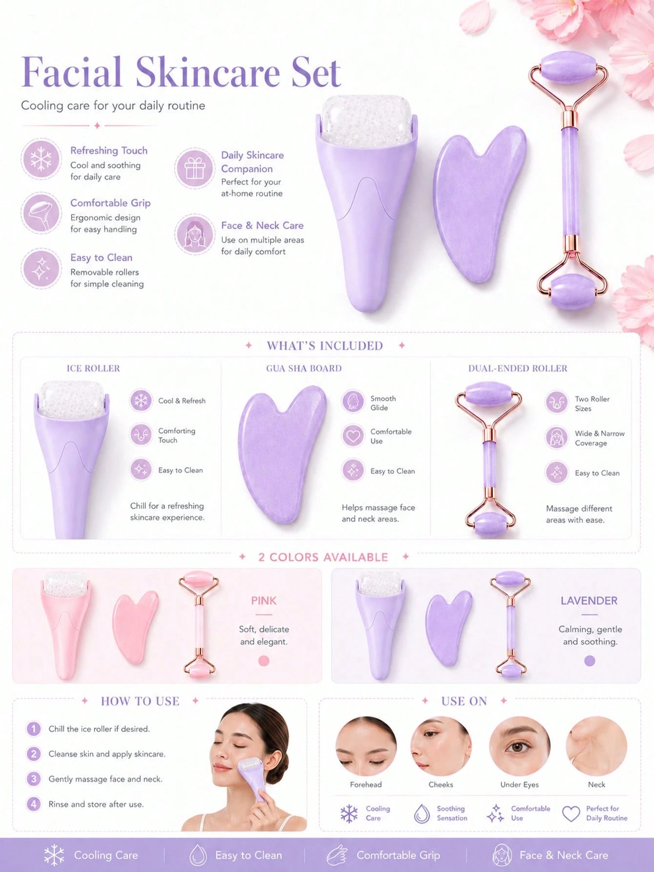 3pcs/1pc Ice Roller Massage Wand & Gua Sha Board Set, Gua Sha Facial Tool Face Care Massage Tool. Ice Roller For Face Helps Lymphatic Drainage, Reduces Puffiness, Brightens Skin Tone, Compact And Port