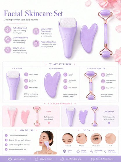 3pcs/1pc Ice Roller Massage Wand & Gua Sha Board Set, Gua Sha Facial Tool Face Care Massage Tool. Ice Roller For Face Helps Lymphatic Drainage, Reduces Puffiness, Brightens Skin Tone, Compact And Port