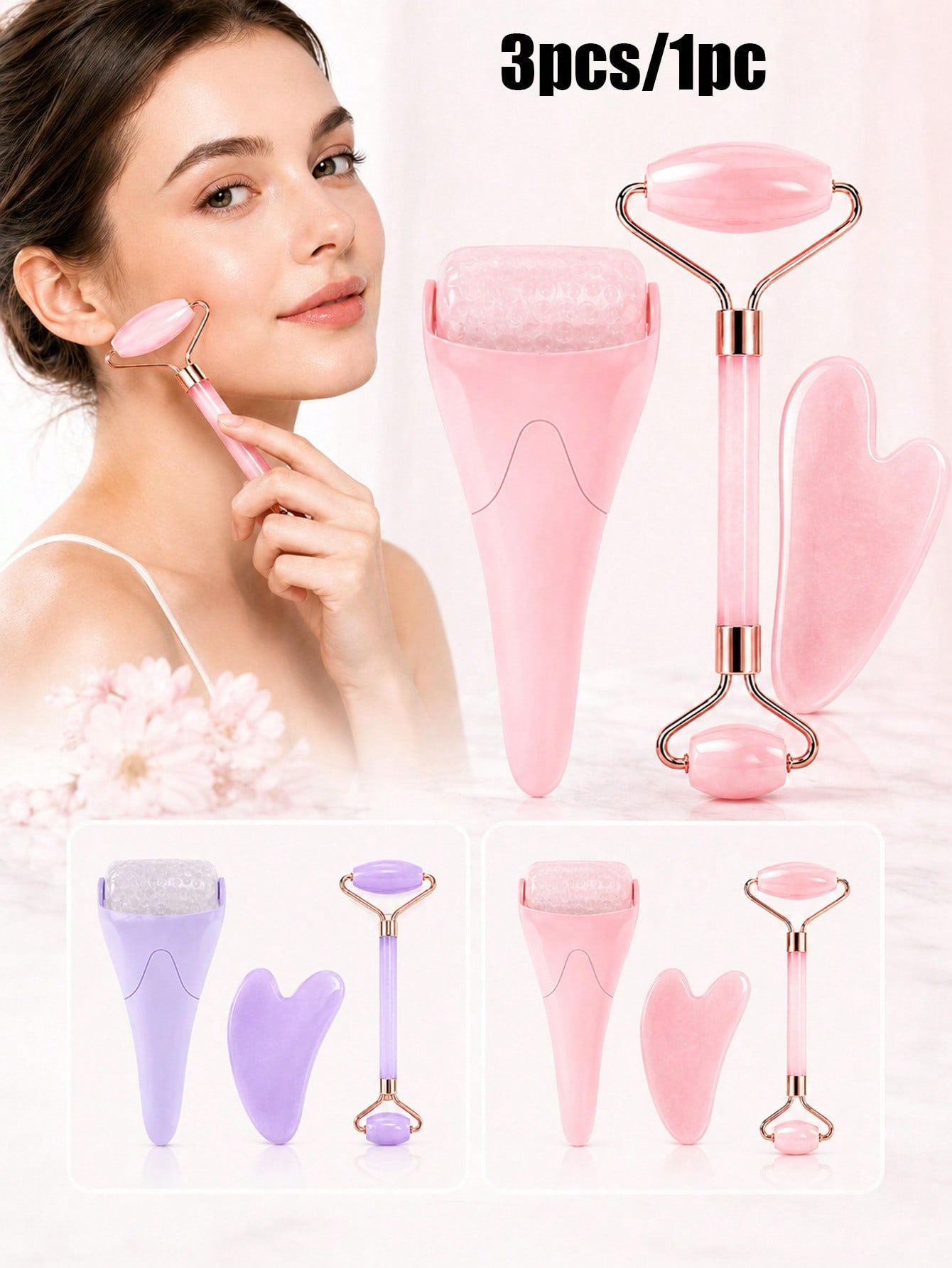 3pcs/1pc Ice Roller Massage Wand & Gua Sha Board Set, Gua Sha Facial Tool Face Care Massage Tool. Ice Roller For Face Helps Lymphatic Drainage, Reduces Puffiness, Brightens Skin Tone, Compact And Port