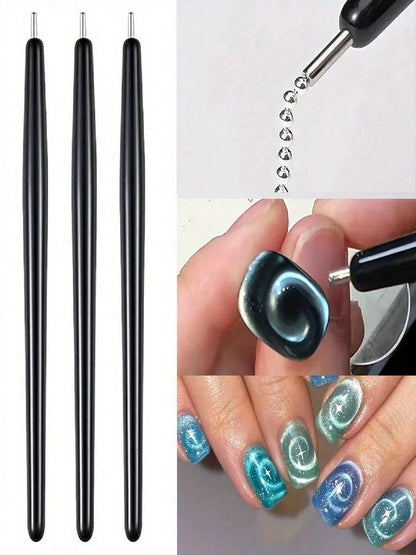 3pcs/1pc Professional Magnetic Nail Art Pen- Magnetic Base, Smooth Tip, Suitable For French Manicure, Water Wave And Round Nail Art Design- Salon/Home Pedicure/Nail Technician Tool- Easy To Clean D