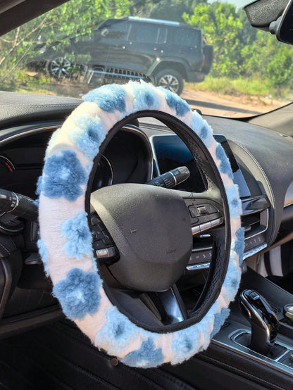 3pcs/2pcs/1pc Car Interior Accessory Set, Floral Plush Steering Wheel Cover And Seatbelt Shoulder Pads, Non-Slip, Warm, Cute, Personalized, Suitable For All Seasons