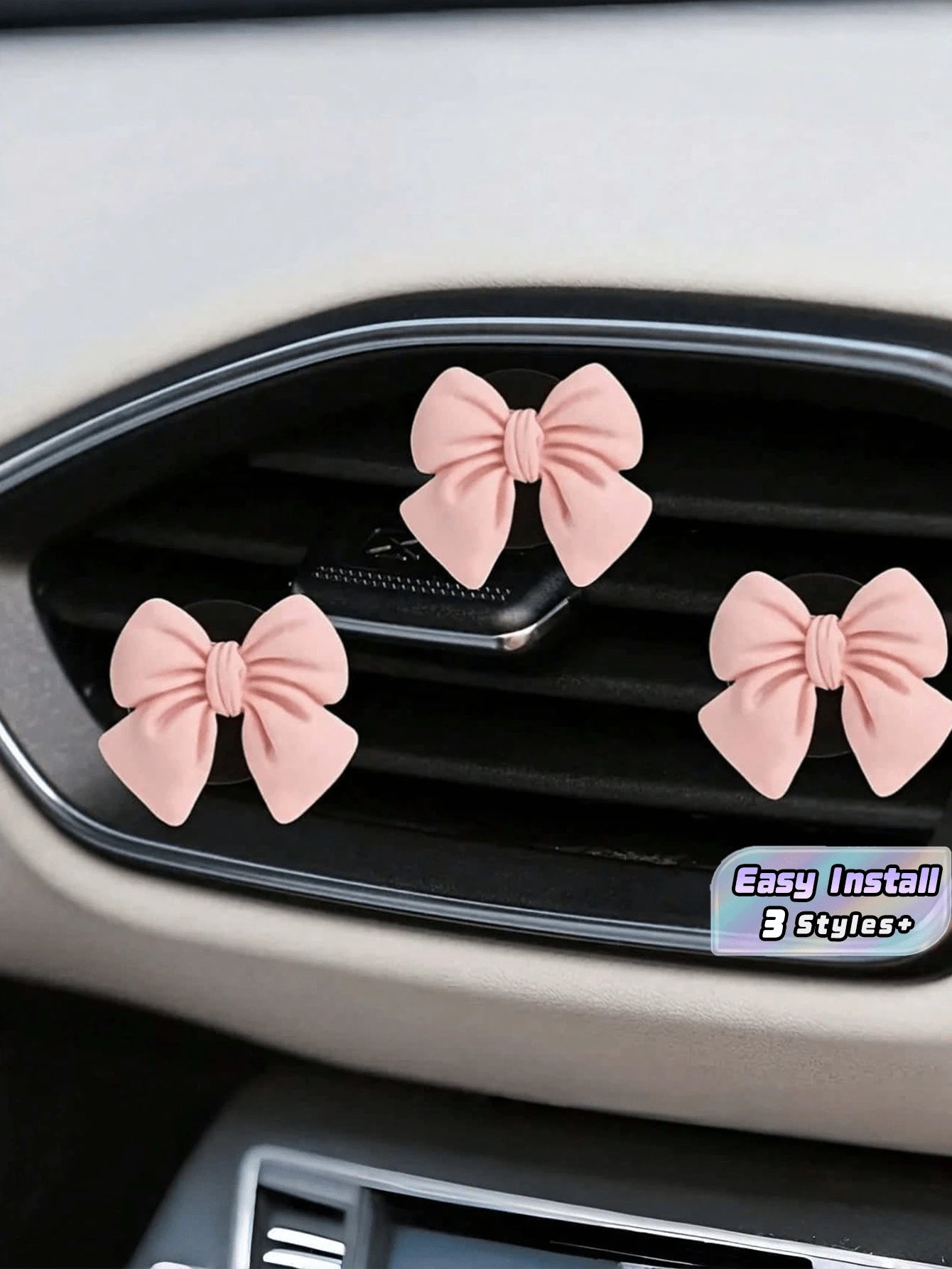 3Pcs/ 4Pcs/ 6Pcs Cute Pink Bowknot Car Air Vent Clip Decor Interior Accessories For Women Dashboard Ornament Gift