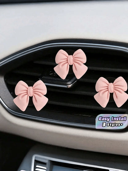 3Pcs/ 4Pcs/ 6Pcs Cute Pink Bowknot Car Air Vent Clip Decor Interior Accessories For Women Dashboard Ornament Gift