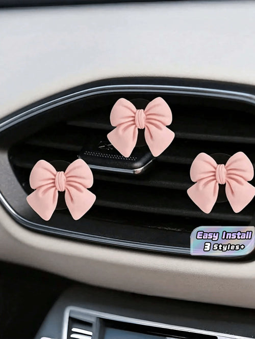 3Pcs/ 4Pcs/ 6Pcs Cute Pink Bowknot Car Air Vent Clip Decor Interior Accessories For Women Dashboard Ornament Gift