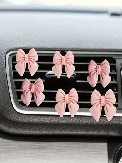 3Pcs/ 4Pcs/ 6Pcs Cute Pink Bowknot Car Air Vent Clip Decor Interior Accessories For Women Dashboard Ornament Gift