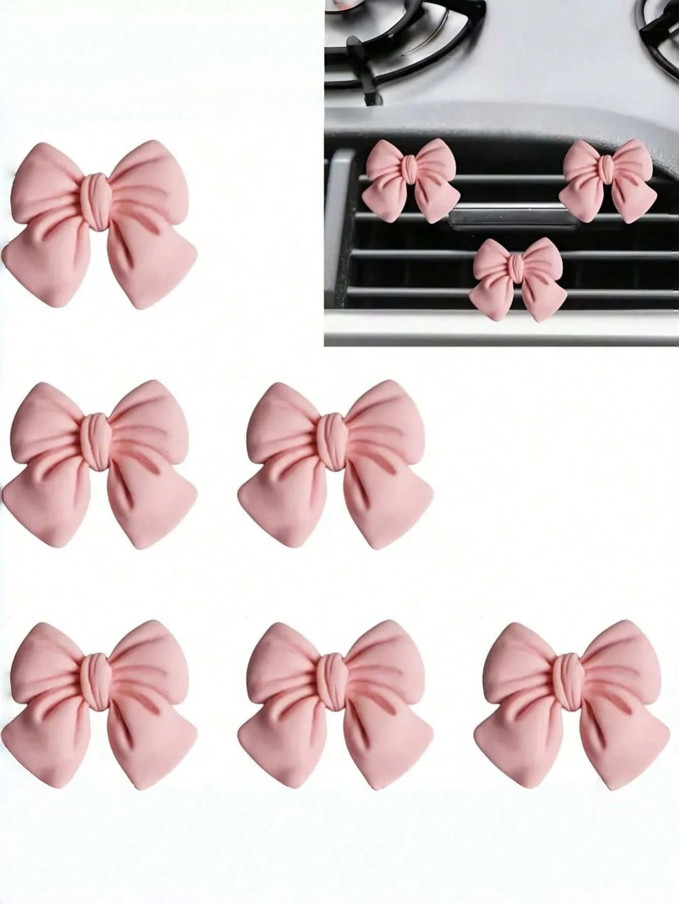 3Pcs/ 4Pcs/ 6Pcs Cute Pink Bowknot Car Air Vent Clip Decor Interior Accessories For Women Dashboard Ornament Gift
