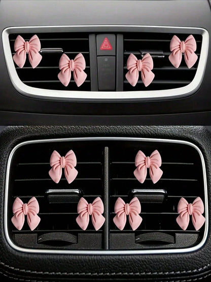 3Pcs/ 4Pcs/ 6Pcs Cute Pink Bowknot Car Air Vent Clip Decor Interior Accessories For Women Dashboard Ornament Gift