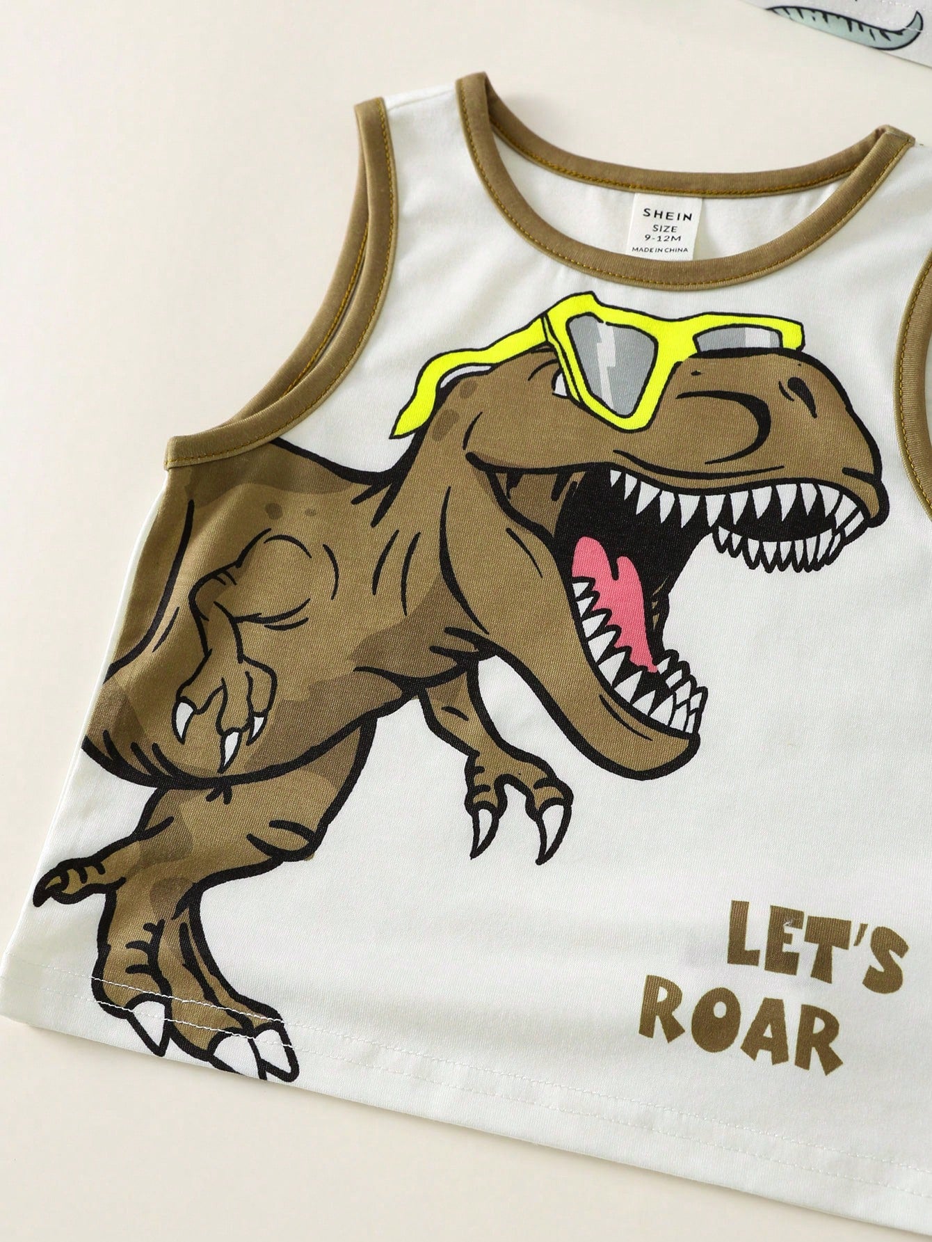3pcs Baby Boy Cute White Dinosaur Pattern Striped Vest,Summer Casual Vacation Street Style American Retro Loose Comfortable Multi-Pack Fashion Tank