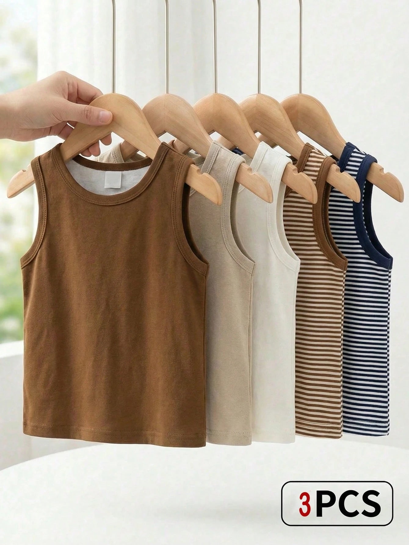 3pcs Baby Boy Cute White Dinosaur Pattern Striped Vest,Summer Casual Vacation Street Style American Retro Loose Comfortable Multi-Pack Fashion Tank