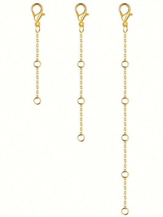3pcs Gold Stainless Steel Extension Chain, Ideal For Jewelry Making Such As Bracelets And Anklets