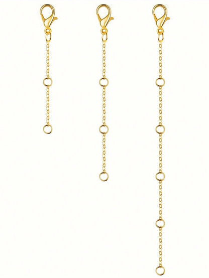 3pcs Gold Stainless Steel Extension Chain, Ideal For Jewelry Making Such As Bracelets And Anklets