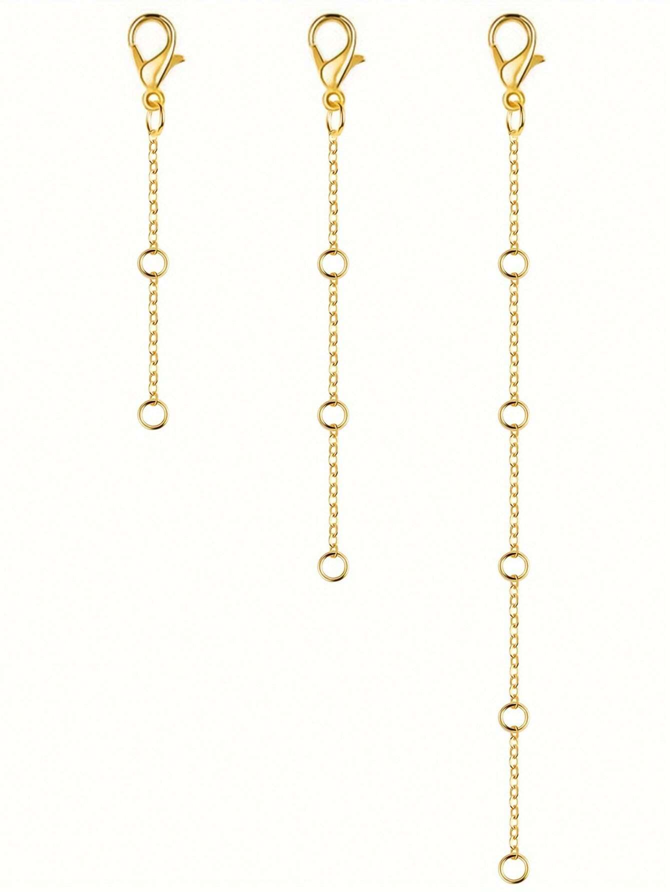 3pcs Gold Stainless Steel Extension Chain, Ideal For Jewelry Making Such As Bracelets And Anklets