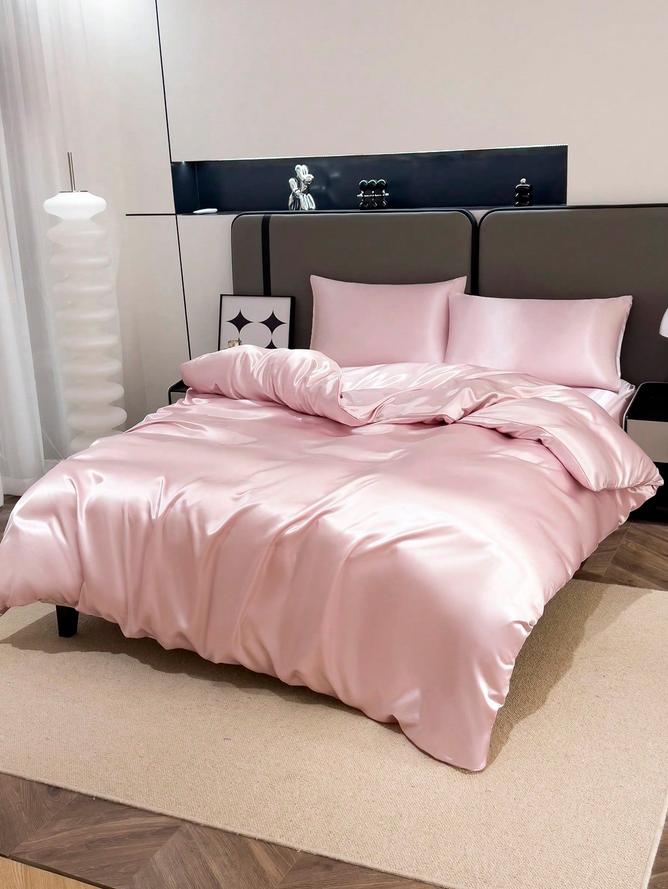 3pcs Luxury Light Pink Silky Satin Bedding Set, Soft & Breathable, Wrinkle-Resistant, Promotes Better Sleep, Hotel Style, Gift For Parents & Friends, Includes 1 Duvet Cover & 2 Pillowcases, Suitable F