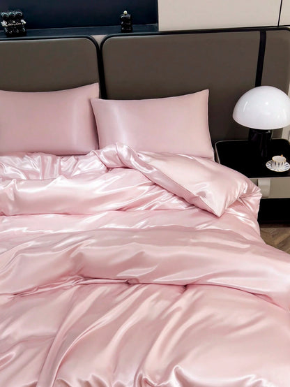 3pcs Luxury Light Pink Silky Satin Bedding Set, Soft & Breathable, Wrinkle-Resistant, Promotes Better Sleep, Hotel Style, Gift For Parents & Friends, Includes 1 Duvet Cover & 2 Pillowcases, Suitable F