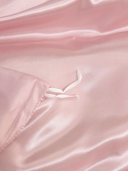 3pcs Luxury Light Pink Silky Satin Bedding Set, Soft & Breathable, Wrinkle-Resistant, Promotes Better Sleep, Hotel Style, Gift For Parents & Friends, Includes 1 Duvet Cover & 2 Pillowcases, Suitable F