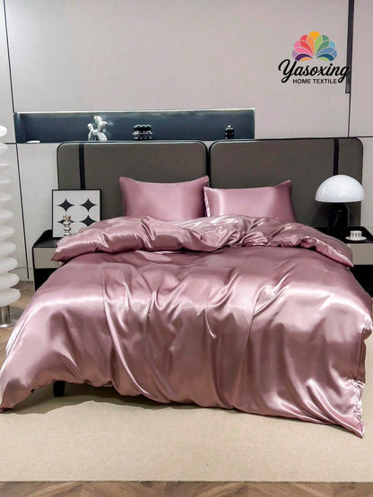 3pcs Luxury Light Pink Silky Satin Bedding Set, Soft & Breathable, Wrinkle-Resistant, Promotes Better Sleep, Hotel Style, Gift For Parents & Friends, Includes 1 Duvet Cover & 2 Pillowcases, Suitable F