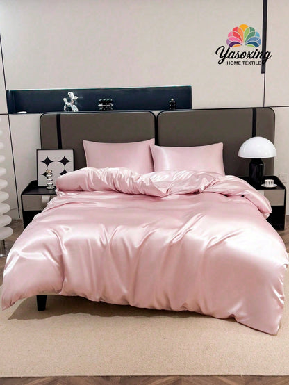 3pcs Luxury Light Pink Silky Satin Bedding Set, Soft & Breathable, Wrinkle-Resistant, Promotes Better Sleep, Hotel Style, Gift For Parents & Friends, Includes 1 Duvet Cover & 2 Pillowcases, Suitable F