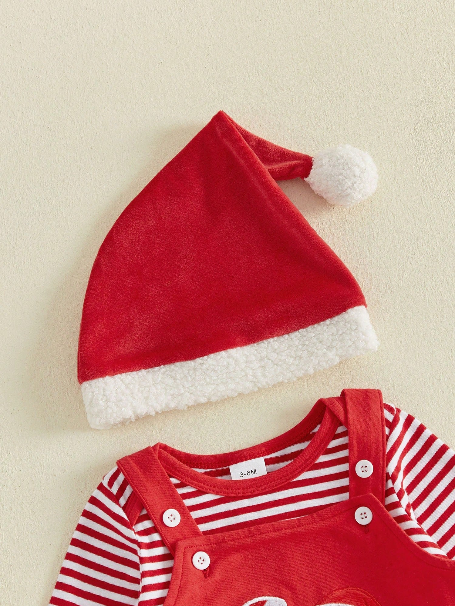 3Pcs Newborn Baby Boy Christmas Clothes Long Sleeve Striped Romper Tops + Suspender Pants + Hat 3M 6M 9M 12M 18M Infant Overalls Set