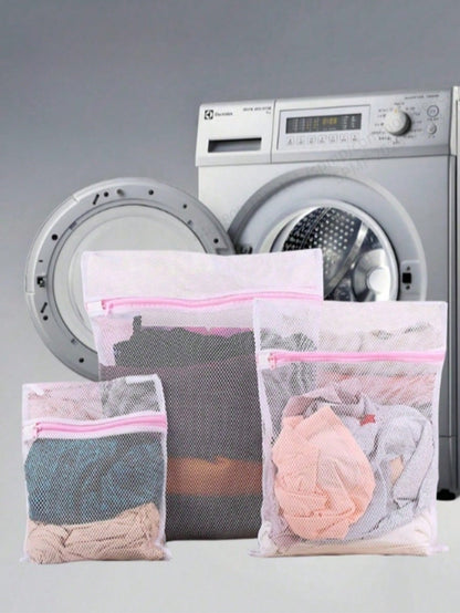 3pcs Pink Washing Machine Laundry Bags For Clothes, Socks, Underwear, Practical Household Tools, Housewarming Gift