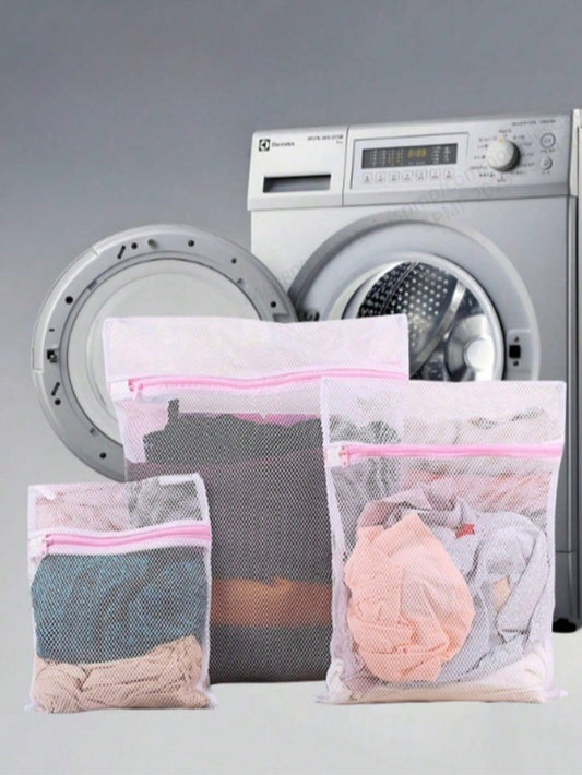 3pcs Pink Washing Machine Laundry Bags For Clothes, Socks, Underwear, Practical Household Tools, Housewarming Gift