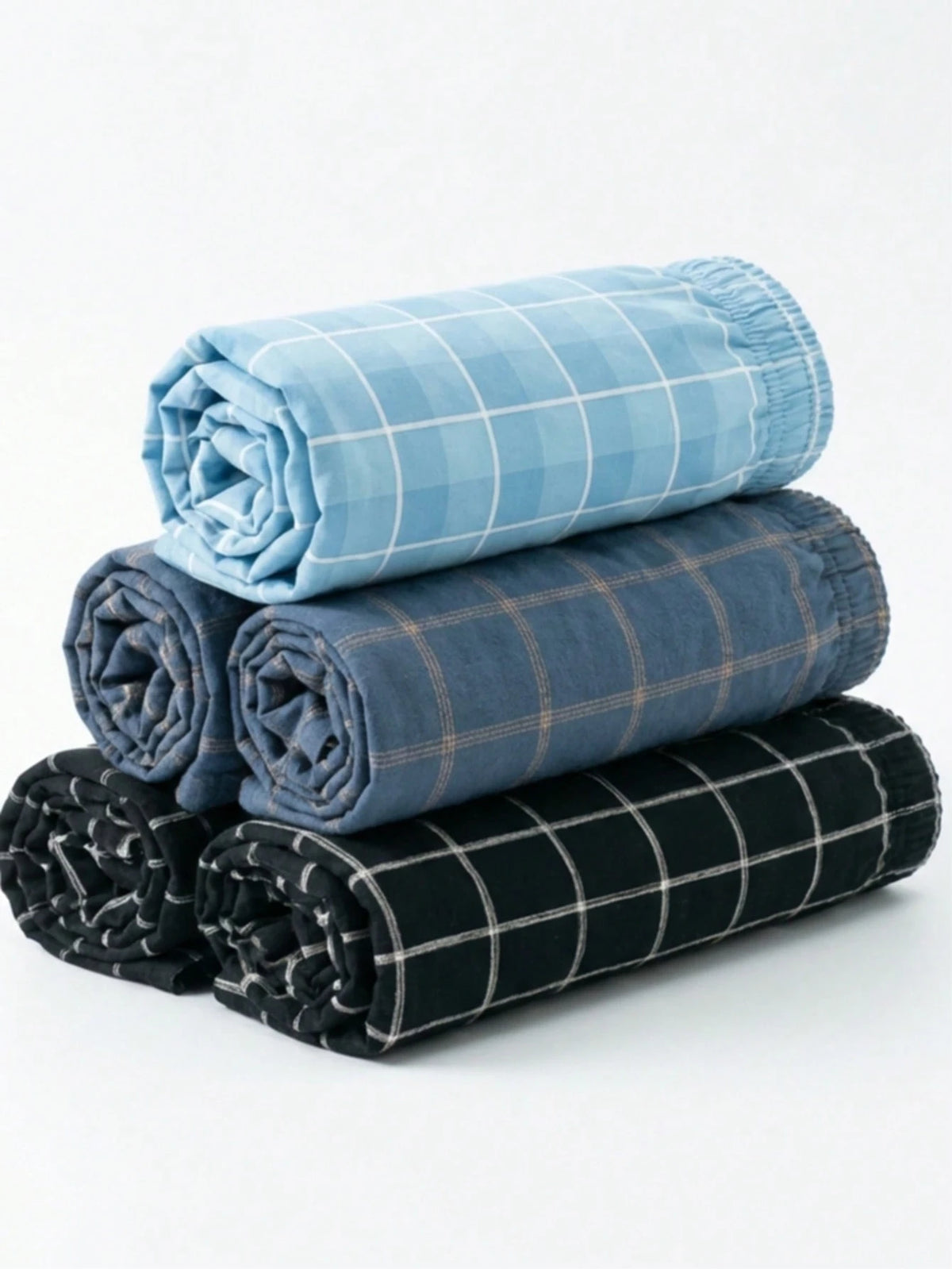 3pcs Plus Size Men's Knitted Plaid Lounge Shorts, Elastic Waist Comfortable Casual Pajama Shorts For Spring/Summer, Suitable For Holiday, Home Relaxation, Gift Choice