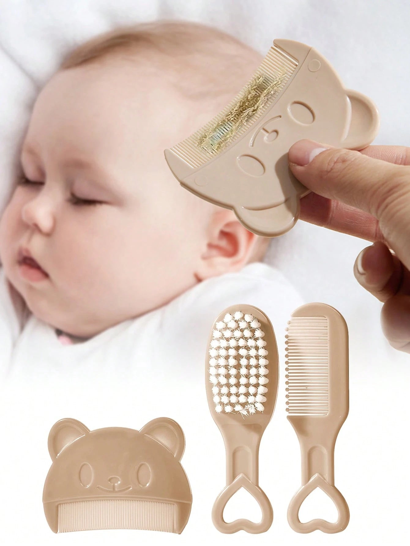 3pcs Set Baby Bear Shaped Comb, Newborn Hair Brush, Soft Bristle Brush For Bathing And Massaging Newborn And Infant