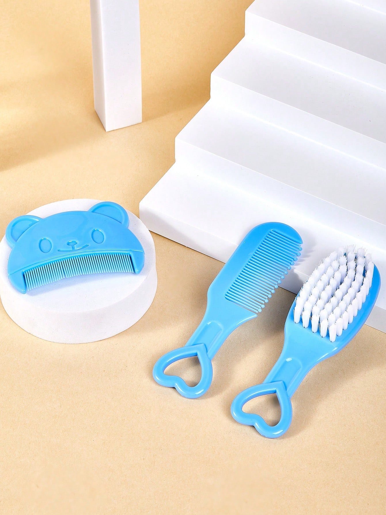 3pcs Set Baby Bear Shaped Comb, Newborn Hair Brush, Soft Bristle Brush For Bathing And Massaging Newborn And Infant