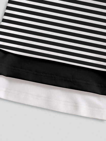 3pcs/Set Baby Boy Infant Toddler 6M-3T English Graphic Black And White Striped Long Sleeve T-Shirts Autumn Casual Carrer Day Back-To-School Tops