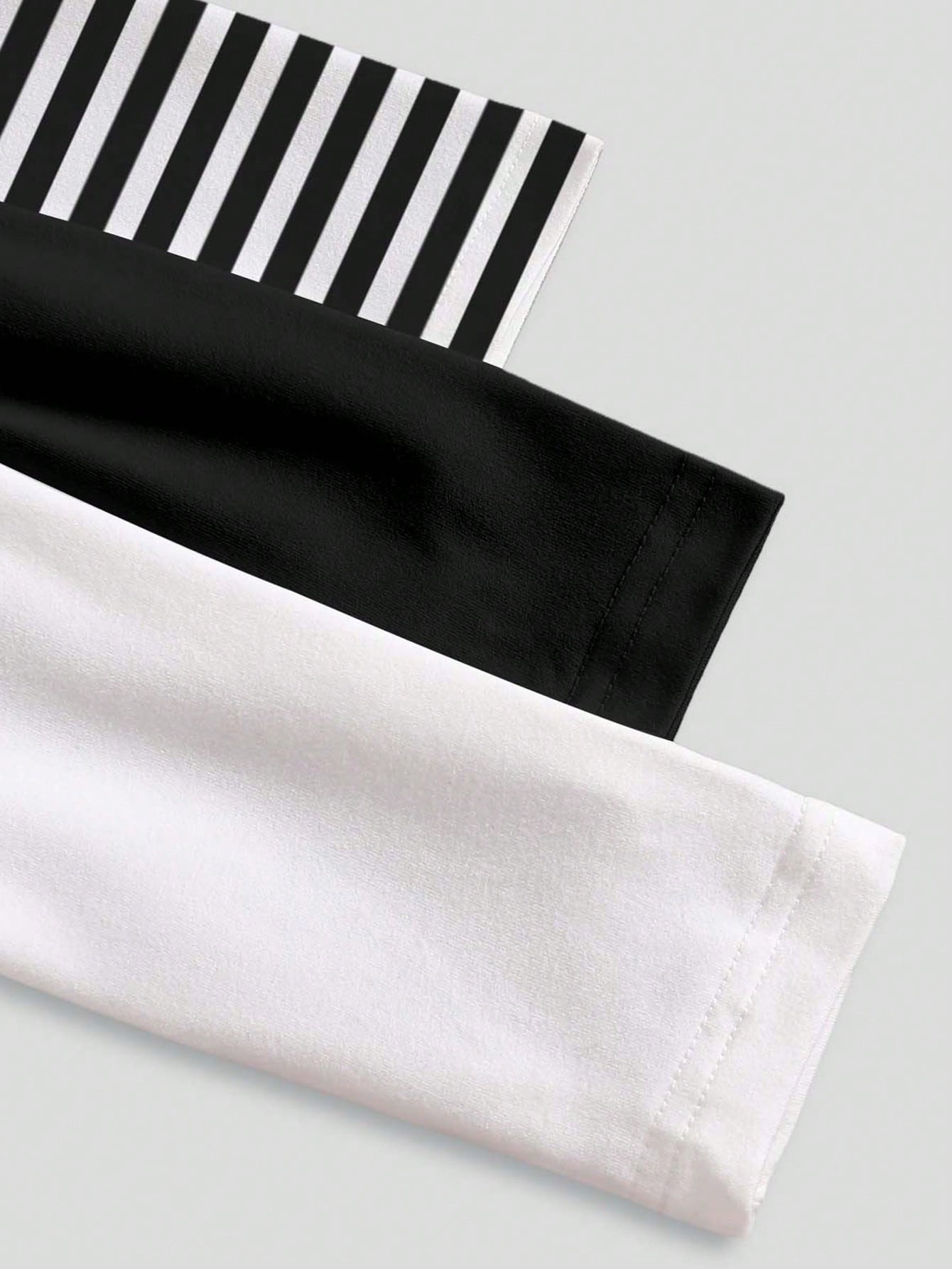 3pcs/Set Baby Boy Infant Toddler 6M-3T English Graphic Black And White Striped Long Sleeve T-Shirts Autumn Casual Carrer Day Back-To-School Tops