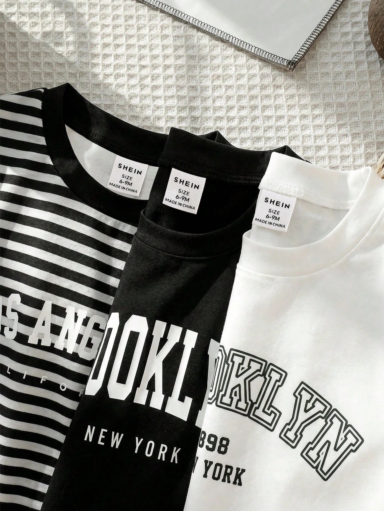 3pcs/Set Baby Boy Infant Toddler 6M-3T English Graphic Black And White Striped Long Sleeve T-Shirts Autumn Casual Carrer Day Back-To-School Tops