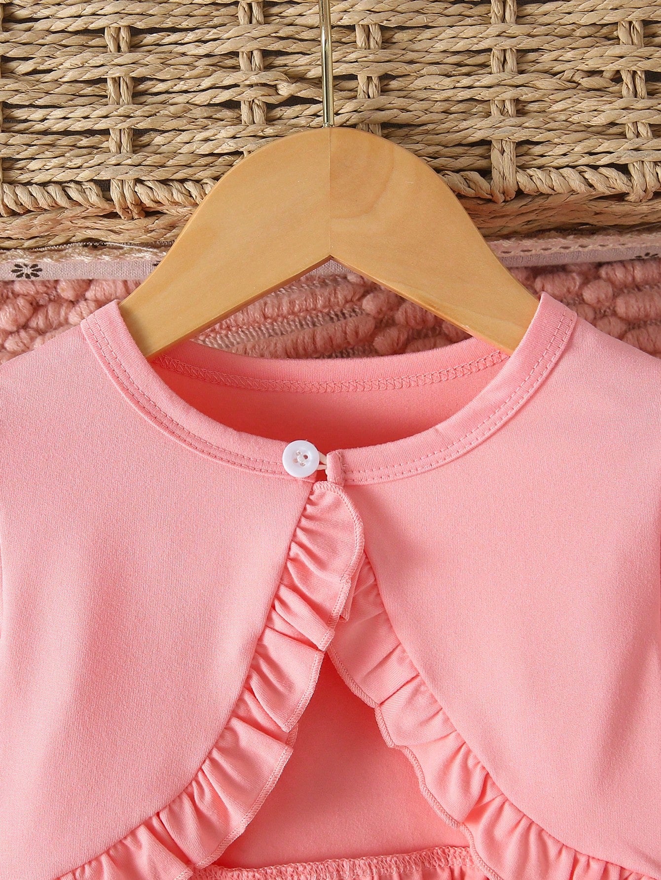 3pcs/Set Baby Girl Sweet Princess Style Pink Rose Floral Print Outfit, Ruffle Trim Long Sleeve Knit Cardigan + Big Bow Sleeveless Dress + Matching Oversized Headband, Soft Skin-Friendly Knit Fabric Lo