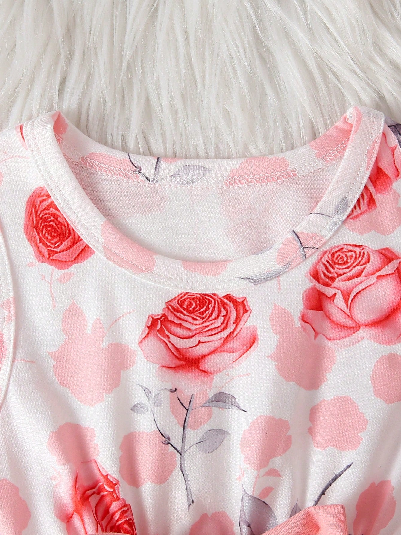 3pcs/Set Baby Girl Sweet Princess Style Pink Rose Floral Print Outfit, Ruffle Trim Long Sleeve Knit Cardigan + Big Bow Sleeveless Dress + Matching Oversized Headband, Soft Skin-Friendly Knit Fabric Lo