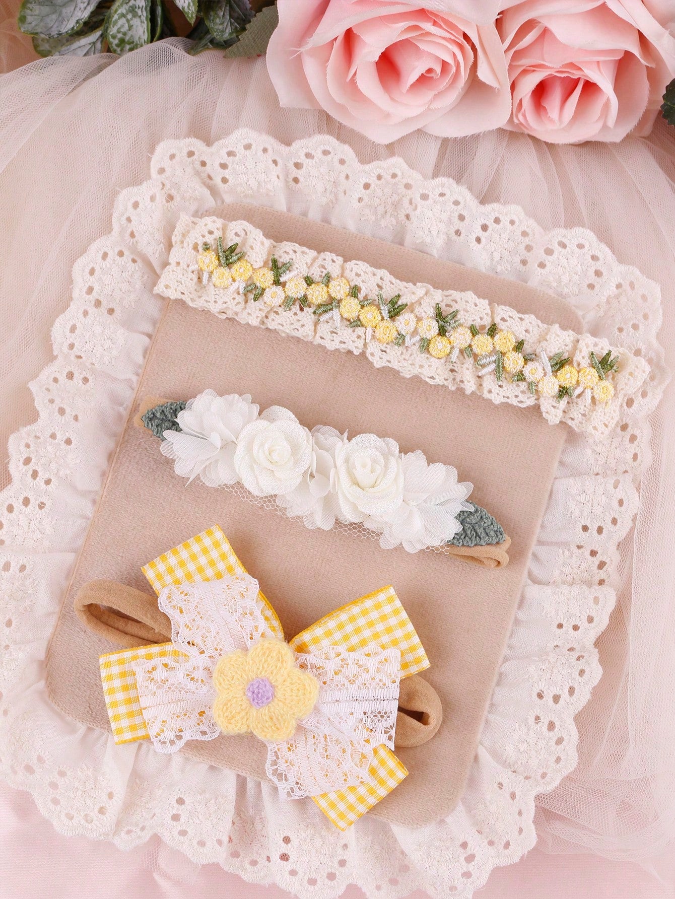 3pcs/Set Cute Baby Photo Prop Elastic Headbands, Baby Bowknot Sweet Adorable Princess Headbands