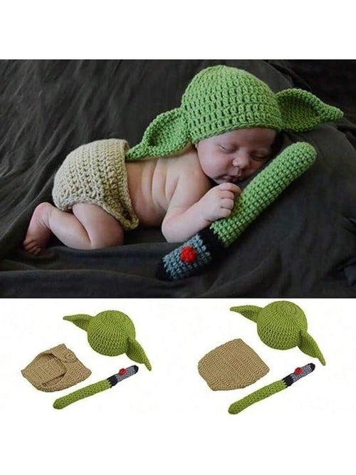 3pcs/Set Green Handmade Knitted Newborn Photography Props Baby Clothing Set, Boys & Girls Festival Costumebaby Shower Easter Gift Sthings For Girls/Boys
