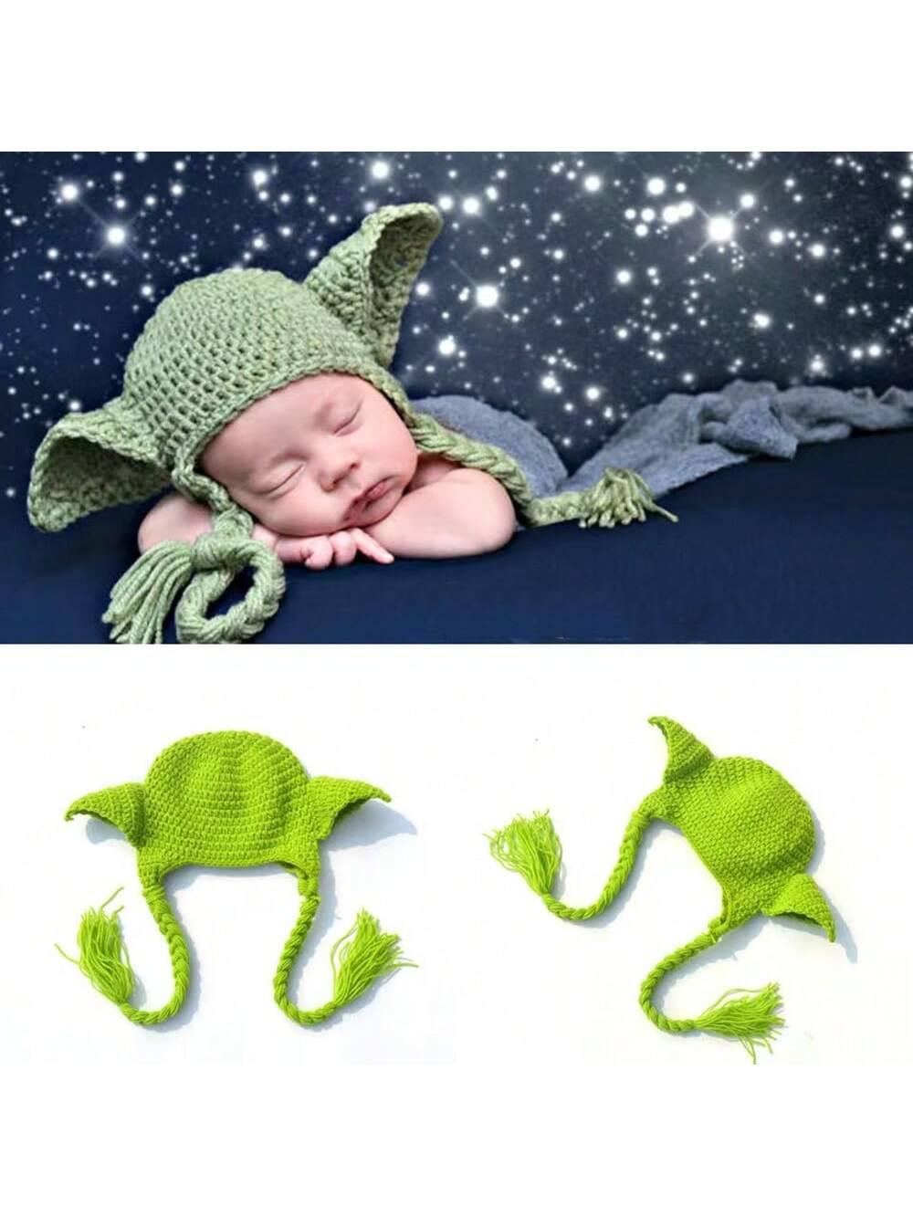 3pcs/Set Green Handmade Knitted Newborn Photography Props Baby Clothing Set, Boys & Girls Festival Costumebaby Shower Easter Gift Sthings For Girls/Boys