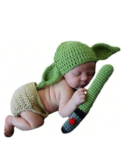 3pcs/Set Green Handmade Knitted Newborn Photography Props Baby Clothing Set, Boys & Girls Festival Costumebaby Shower Easter Gift Sthings For Girls/Boys